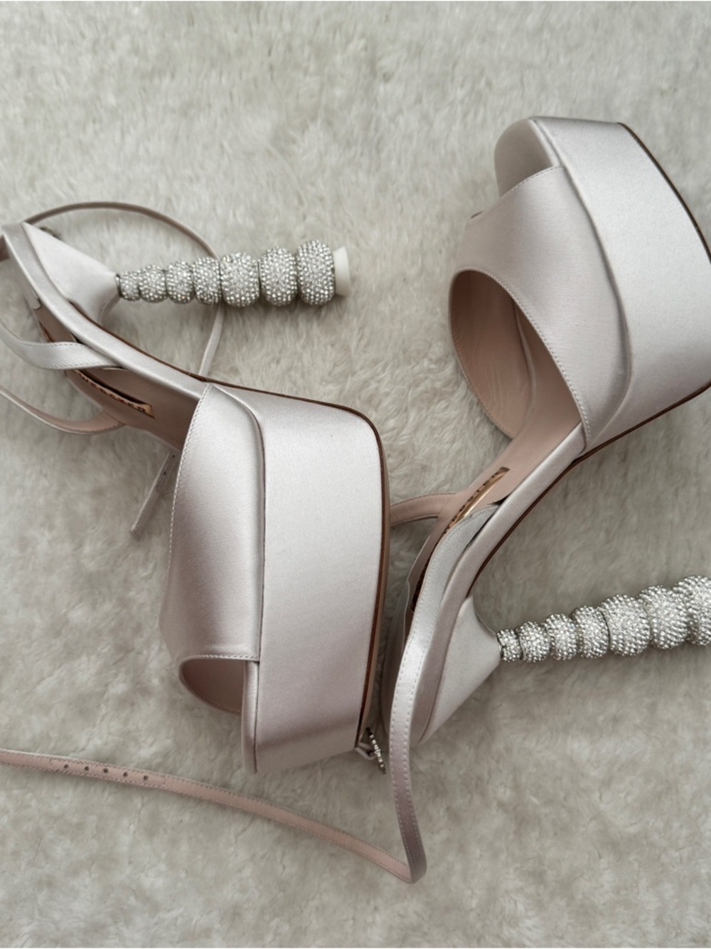 Sophia Webster Crystal Platform Ivory Satin Ankle Strap Bridal Wedding Sandal